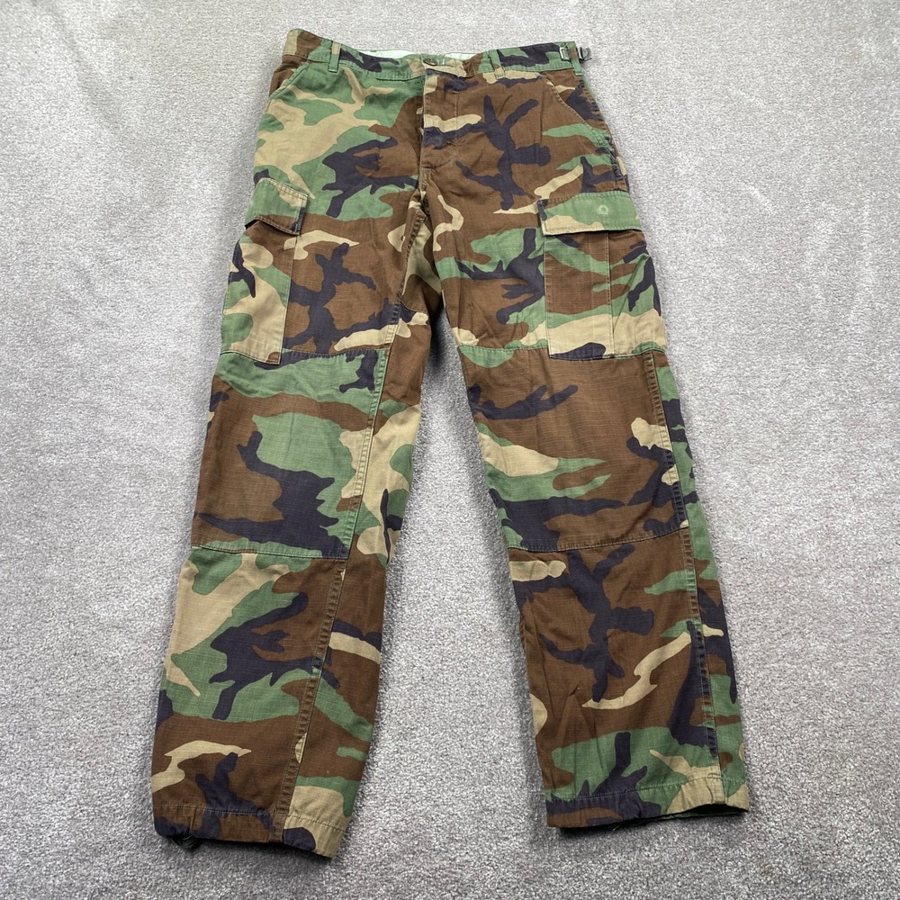 Military Camo Cargo Pants Mens Small Short Woodland Ripstop Tactical Trousers